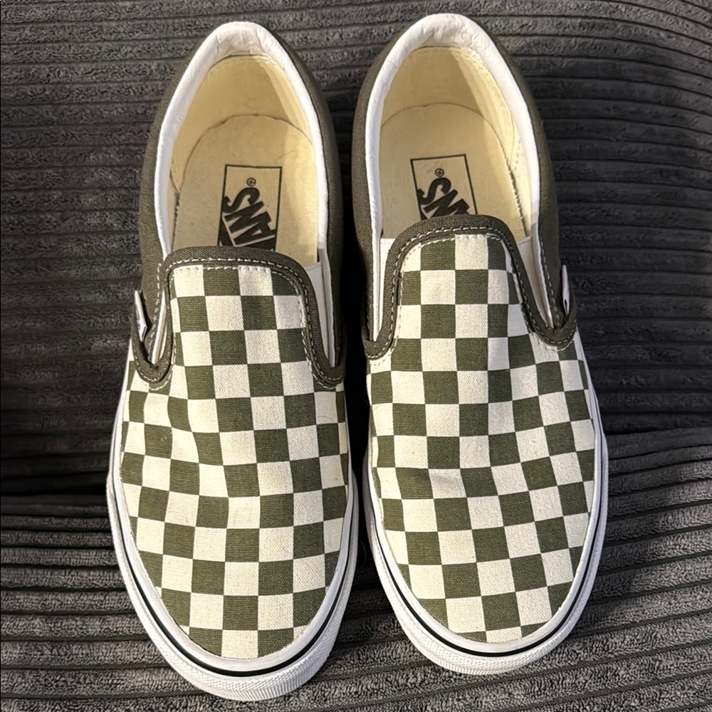 Vans Kids Checkered Slip-On Shoes - Green and White